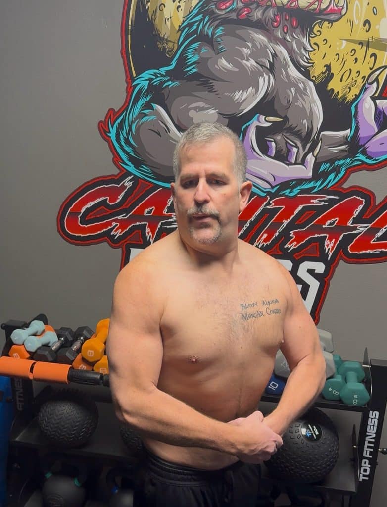 Levon after 22 months of training at Capital Fitness, in the gym